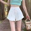 Women's Shorts Black Suits Summer Wide Leg Pants Casual Ear Edge Ladies White Sweet High Waist Short Pantalones