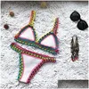 Women'S Swimwear Womens Cloghet For Female Knitted Swimsuits Neoprene Bikini Beachwear Boho Style Swimsuit Two Pieces Bathng Suits D Dhxas