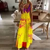 Casual Dresses Spring Summer Women V-Neck Art Printed Sexig Beach Long Maxi Dress Split Sleeveless Vintage Clothing Holiday Vestido