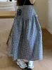 Gonne Qiukichonson Plaid Mid Long Skirt Womens Maxi Primavera Estate 2023 Stile coreano Vintage Vita alta Ladies Pieghettato Rok
