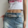Bälten Emo Y2k Koreansk Gothic Punk Jeans Casual Spänne Designer Midja Elastiskt Bälte För Kvinnor Män Rhinestone Midjeband Tillbehör