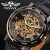 Winner Fashion Gold Black Roman Number Dial Luxury Design Clock Mens Watch Top Brand Cool Mechanical Skeleton Male Wrist Watches317P