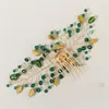 Coiffes faites à la main mariage vert cristal cheveux peignes accessoires mariée casque bijoux strass insérer peigne pour les femmes