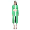 Work Dresses Wholesale Women's 2023 Spring Time Wear Green Long Sleeve Bandage Top&Long Skirt Sexy Two Piece Suit Celebrity Party Sets