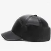 Czapki z daszkiem Zima Męskie Puszyste Ciepłe PU Imitacja skóry Baseball Odporność na zimno Plus Aksamitne nauszniki Kapelusz Czarny Czapka sportowa Snapback