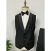 Trajes de hombre Blazer de boda Traje de hombre Chal negro Conjunto de fiesta de graduación de un solo pecho Azul marino Slim Fit Chaleco Hombre 2023 Terno hecho a medida Steampunk