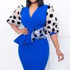 Plus size Dresses Autumn Winter Polka Dot Printed Size Dres Three Quarter Sleeve Bag Hip Lady Pencil Skirt Sexy Fashion Robe Femme 230713