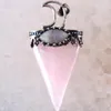 Pendant Necklaces 1Pcs Natural Stone Mixed Colors Triangle Antique Silver Color Crown Half Moon Fit Necklace Women Men Healing Jewelry