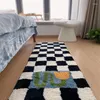 Tapis rétro damier fleur tufting tapis tapis de chevet pieds tapis chambre doux peluche anti-dérapant tapis de sol esthétique chambre décor