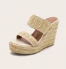 Chinelos Fashion Open Toe Platform Straw Rope Weaving Bottom Thick Wedges Sandálias Sapatos de Salto Alto 230713