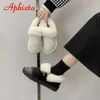 Aphixta lüks bling kristalleri kış kar kadın botları ayakkabılar peluş pelüş platform düz topuklu su geçirmez tüylü yuvarlak kafa ayakkabıları l230704