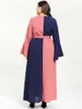 Abbigliamento etnico Arabo Vestidos Moda musulmana Kaftan Turkey Women Contrast Color Flare Sleeve Maxi Dress Caftan Morocco Robe con cintura