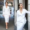 Blanc femmes mariage Blazer costumes col en V plis ceinture soirée dames jupe ample 2 pièces veste et robe