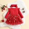 Robes de fille Toddler 2Pcs Christmas Mesh Dress Set Long Sleeve Letter Print Tulle Headband Suit