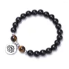 Strand Lotus Pendant 8mm Stone Black Lava Rock Matted Beads Yoga Reiki Therapy Bracelets Men Women Jewelry