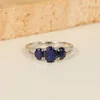 Cluster Rings Gem's Ballet Sapphire Gemstone Natural Blue Three Stone Engagement i 925 Sterling Silver Gift till henne