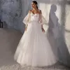 Vintage grânulo espaguete cinta casamento vestidos de noiva boné manga uma linha robe de mariee fora do ombro inchado vestido de noiva 326 326