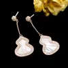 Charm Korean Version Internet Celebrity Natural Shell Gourd Micro Inlaid Zircon Long Earrings Feminine and Luxurious Silver Needle Earrings 230630