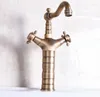 Kitchen Faucets Antique Brass Dual Cross Handles Swivel Bathroom Sink Basin Faucet Mixer Tap And Cold Tnf246