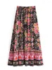 Saias Verão Rayon Boho Maxi Estampa Floral Praia Boêmia Saia Plissada Moda Praia Senhora Cintura Alta Linha A