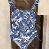 Dragonfly Print Swimwear Women Swimsuit One Piece Fashion Blue Bikini Summer Slim Bathing Suit for Ladies