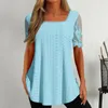 Damesblouses Zomer T-shirt Doorzichtige panelen Kanten mouwen Tops Stijlvol geborduurd patchwork Vierkante kraag Effen voor dames