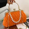 Avondtassen Mode Vrouwen Oranje Groen Schouder Prom Clutch Parel Ketting Crossbody Vrouwelijke Chic Pu Lederen Handtassen En Portemonnee 230713