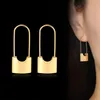 Pendientes de aro Moda Mujer Círculo Negro Oro Color Plata Acero inoxidable Cerradura en forma de corazón Joyería