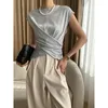 Women's T Shirts Grey Color Ruched Folds Women Summer Tanks T-shirt Cotton Fabric Good Quality Lady Casual Tees Camis Clothes