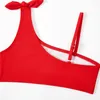 Costumi da bagno da donna Costume da bagno bikini per bambina con stampa di ciliegie Bambini Spalla obliqua Due pezzi Costume da bagno per bambini 5-14 anni Costume da bagno con volant Abbigliamento da spiaggia