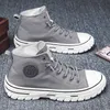 Sapatos masculinos vulcanizados estilo britânico cano alto tênis casual lona homem esportes skate moda masculino 230712