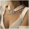 Pendant Necklaces Western Empress Dowager Vivian The Same Fashion Three-Layer Pearl Fl Of Diamonds Large Necklace Neckchain Choker T Dheju