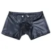 Underbyxor Män faux läder Wetlook Bugle Pouch Press Knappar Booty Boxer Shorts Knickers Latex Underpants Hombre Underwear Sexy Clubwear J230713