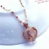 585 purple gold inlaid crystal hollow heart neckalce for woman14K rose gold pendant fashion sweet romantic engagement jewelry L230704