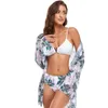 Maillots de bain pour femmes trois pièces Bikini ensemble couvrir maillot de bain femmes maillot de bain maille taille haute entrecroisé 2023 solide Floral vêtements de plage