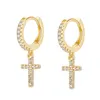 Huggie Hoop Clip On Cross Dangle Earringdrop Drop Earring Cute Unisex Classic Cross Earrings For Women Men 14k Real Gold Hip Hop Cz Cubic Zirconia Piercing Jewelry