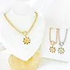 Necklace Earrings Set Trendy Titanium Steel Rose Flower 18K Gold Plating 316l Stainless Oval Coin Pendant Hip Hop Jewelry