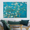 Handmade Artwork Canvas Paintings by Vincent Van Gogh Almond Branches in Bloom San Remy Blue Modern Art Kitchen Room Decor