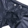 Underbyxor Män faux läder Wetlook Bugle Pouch Press Knappar Booty Boxer Shorts Knickers Latex Underpants Hombre Underwear Sexy Clubwear J230713