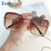 Emosnia, gafas de sol cuadradas de lujo para mujer, decoración de diamantes de imitación, cadena de marca Retro, marco de Metal, gafas de sol para mujer UV400