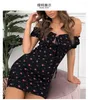 Casual Dresses Floral Wrap Off Shoulder Tie Front Ruffle Cleated Mini Dress Summer Office Lady Slash Neck Pencil Kort kjol