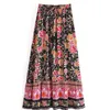 Saias Verão Rayon Boho Maxi Estampa Floral Praia Boêmia Saia Plissada Moda Praia Senhora Cintura Alta Linha A