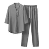 Tute da uomo Tuta da uomo Camicia e pantaloni in stile cinese 2 pezzi Set manica lunga Henley-Shirt Pantaloni da jogging Pantaloni da uomo casual Abiti