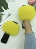 Slippers Fur Slippers Women House Flats Slides Summer 2023 Female Fashion Real Fur Flip Flops Luxury Fluffy Slippers Women Sandals Shoes T230713