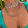 Choker Iced Out Bling Hip Hop Vrouwen Sieraden 11mm Breedte Cz Miami Cubaanse Link Chain Blauwe Vierkante Stenen Ketting