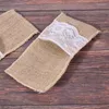 Bols 200 Pcs Couverts En Jute Naturel Couteaux Et Fourchettes Ensemble Argenterie Sac Titulaire Toile De Jute Dentelle Fête De Mariage Décor