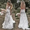 Vintage sirène spaghetti robe de mariée 2021 col en V dos nu dentelle appliques 3D fleurs pays robe de mariée grande taille sur mesure Made2639