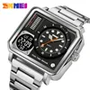 SKMEI plein acier rétro-éclairage analogique numérique Sport montres hommes décontracté 2 temps Chrono montre-bracelet étanche horloge reloj hombre