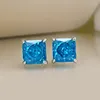 Hoop Earrings The Product Is S925 Silver Sea Blue Diamond Square 8 8ins Senior Women's