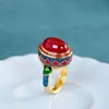 Wedding Rings Original ancient gold craftsmanship natural carnelian rings for women flower enamel national style light luxury jewelry 230712